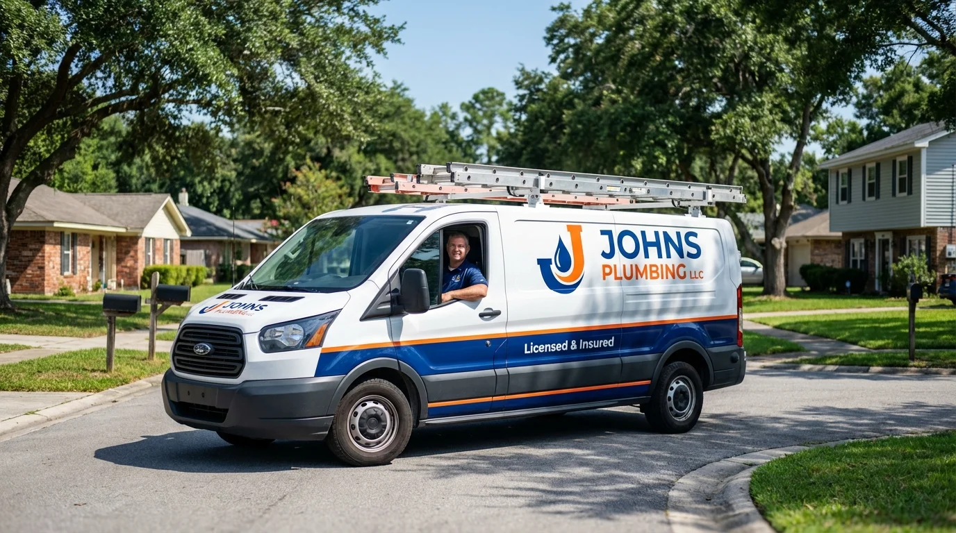 Johns Plumbing LLC service van in Melbourne, FL