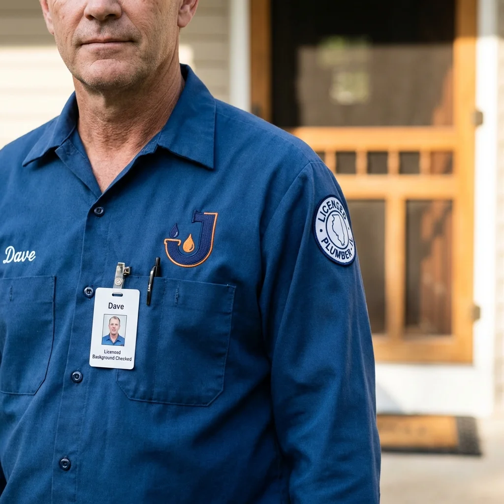 Licensed plumber showing ID badge in Melbourne, FL